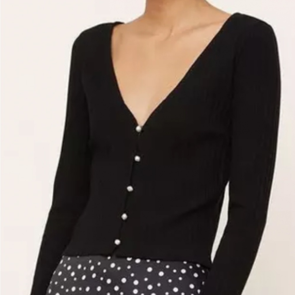 Vince Black Ribbed Pearl-Button Cardigan